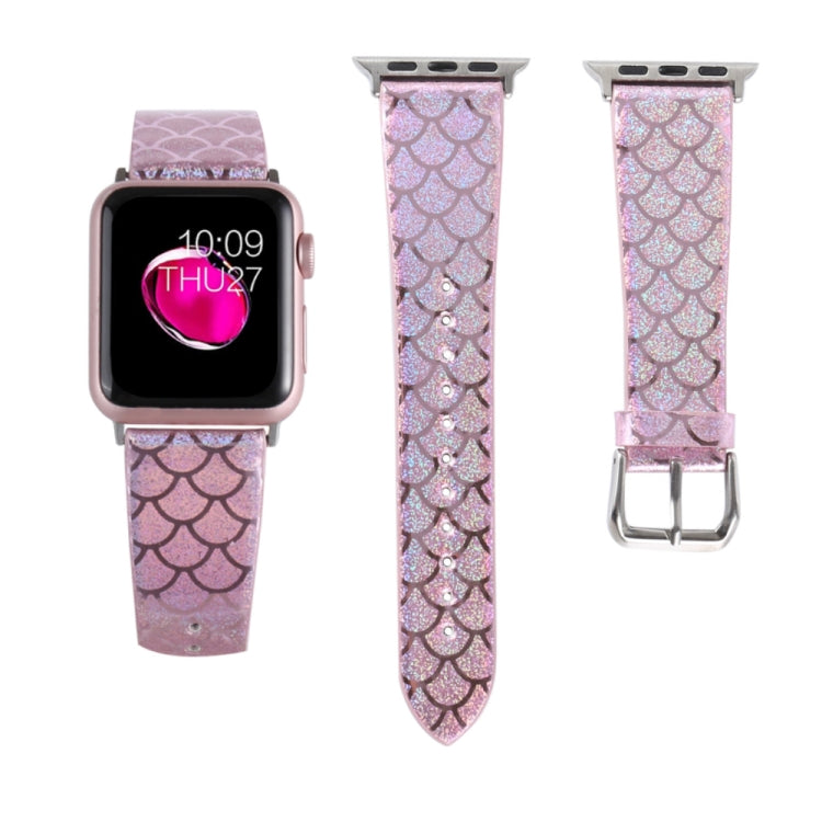 For Apple Watch 5 & 4 44mm / 3 & 2 & 1 42mm Discolor Glitter Fish Scale Texture Watch Band(Rose Pink) by bashfashion