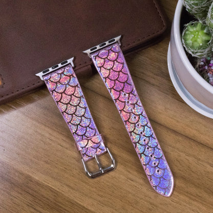 For Apple Watch 5 & 4 44mm / 3 & 2 & 1 42mm Discolor Glitter Fish Scale Texture Watch Band(Rose Pink) by bashfashion