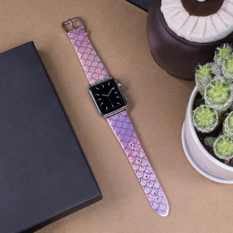 For Apple Watch 5 & 4 44mm / 3 & 2 & 1 42mm Discolor Glitter Fish Scale Texture Watch Band(Rose Pink) by bashfashion