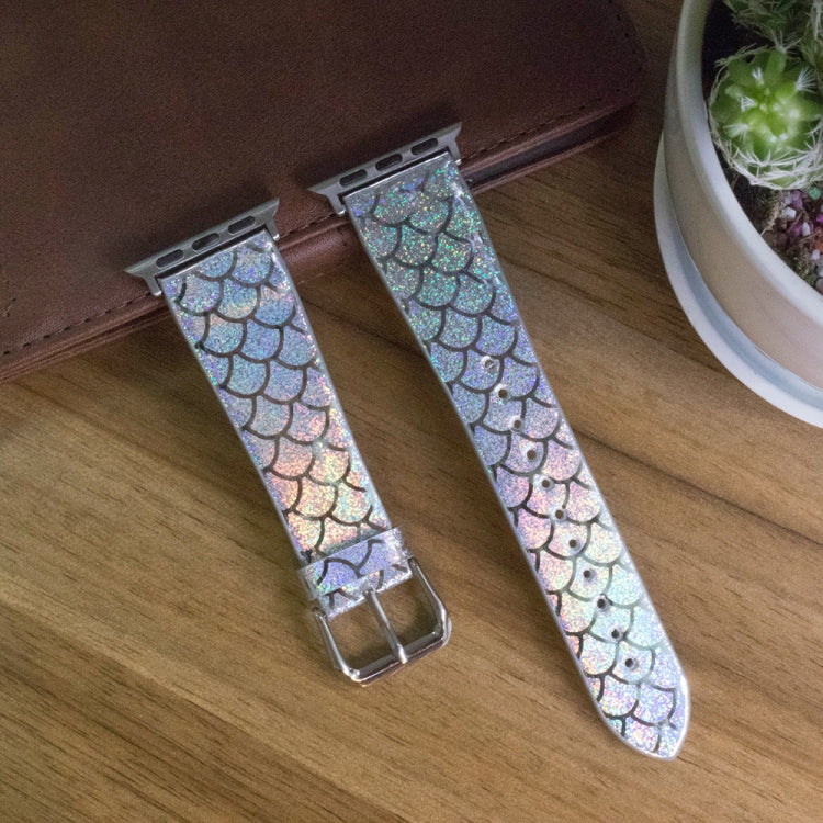 For Apple Watch 5 & 4 44mm / 3 & 2 & 1 42mm Discolor Glitter Fish Scale Texture Watch Band(Silver) by bashfashion