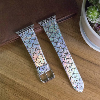 For Apple Watch 5 & 4 44mm / 3 & 2 & 1 42mm Discolor Glitter Fish Scale Texture Watch Band(Silver) by bashfashion
