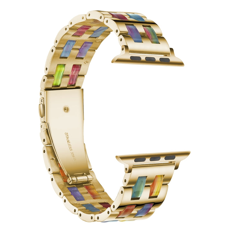 For Apple Watch 5 & 4 44mm / 3 & 2 & 1 42mm Stainless Steel + Resin Watch Band(Iridescent) by bashfashion