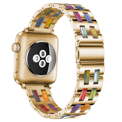 For Apple Watch 5 & 4 44mm / 3 & 2 & 1 42mm Stainless Steel + Resin Watch Band(Iridescent) by bashfashion