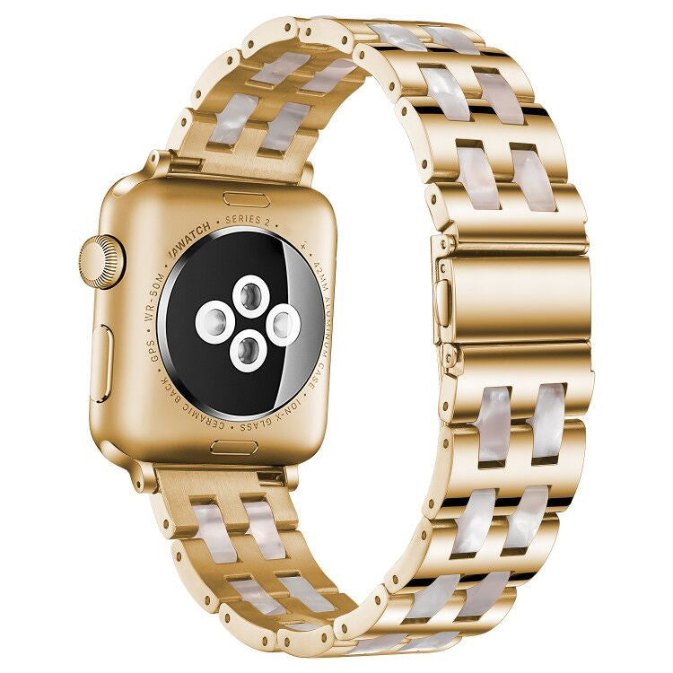 For Apple Watch 5 & 4 44mm / 3 & 2 & 1 42mm Stainless Steel + Resin Watch Band(Pink Flower) by bashfashion