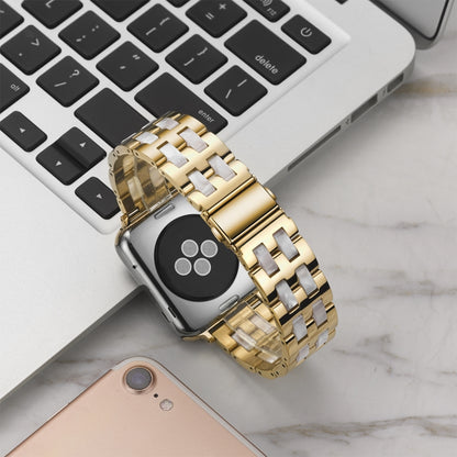 For Apple Watch 5 & 4 44mm / 3 & 2 & 1 42mm Stainless Steel + Resin Watch Band(Pink Flower) by bashfashion