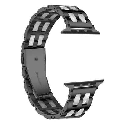 For Apple Watch 5 & 4 44mm / 3 & 2 & 1 42mm Stainless Steel + Resin Watch Band(Black) by bashfashion