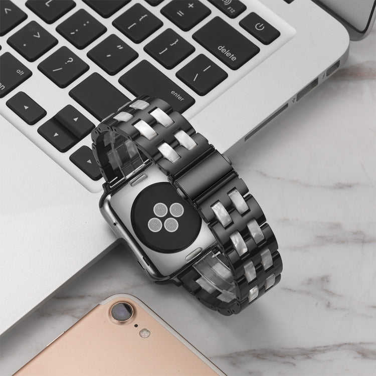 For Apple Watch 5 & 4 44mm / 3 & 2 & 1 42mm Stainless Steel + Resin Watch Band(Black) by bashfashion