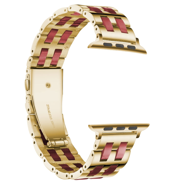 For Apple Watch 5 & 4 44mm / 3 & 2 & 1 42mm Stainless Steel + Resin Watch Band(Wine Red) by bashfashion