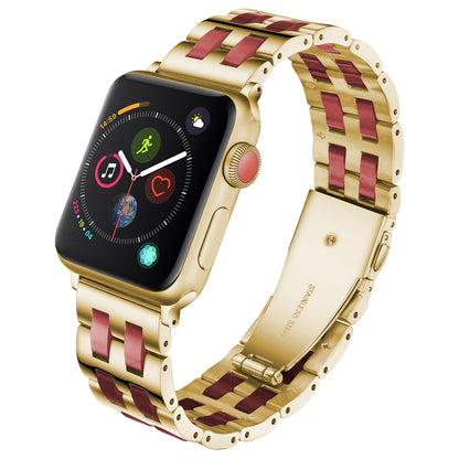 For Apple Watch 5 & 4 44mm / 3 & 2 & 1 42mm Stainless Steel + Resin Watch Band(Wine Red) by bashfashion