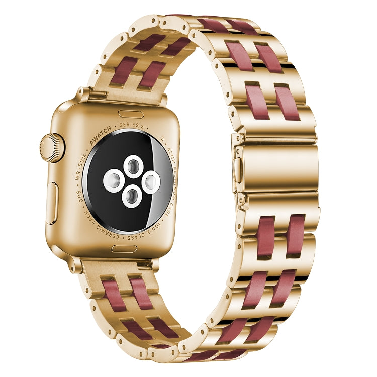 For Apple Watch 5 & 4 44mm / 3 & 2 & 1 42mm Stainless Steel + Resin Watch Band(Wine Red) by bashfashion