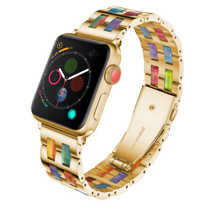 For Apple Watch Series 8&7 41mm / SE 2&6&SE&5&4 40mm / 3&2&1 38mm Stainless Steel + Resin Watch Band(Iridescent) by bashfashion