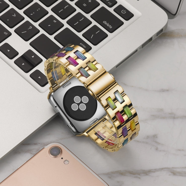 For Apple Watch Series 8&7 41mm / SE 2&6&SE&5&4 40mm / 3&2&1 38mm Stainless Steel + Resin Watch Band(Iridescent) by bashfashion