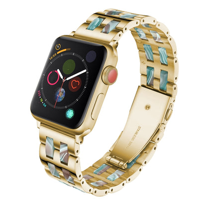 For Apple Watch Series 8&7 41mm / SE 2&6&SE&5&4 40mm / 3&2&1 38mm Stainless Steel + Resin Watch Band(Emerald Red) by bashfashion