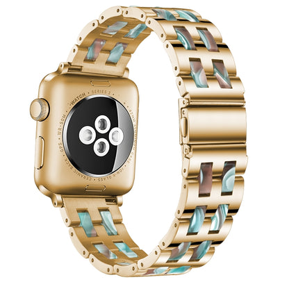 For Apple Watch Series 8&7 41mm / SE 2&6&SE&5&4 40mm / 3&2&1 38mm Stainless Steel + Resin Watch Band(Emerald Red) by bashfashion