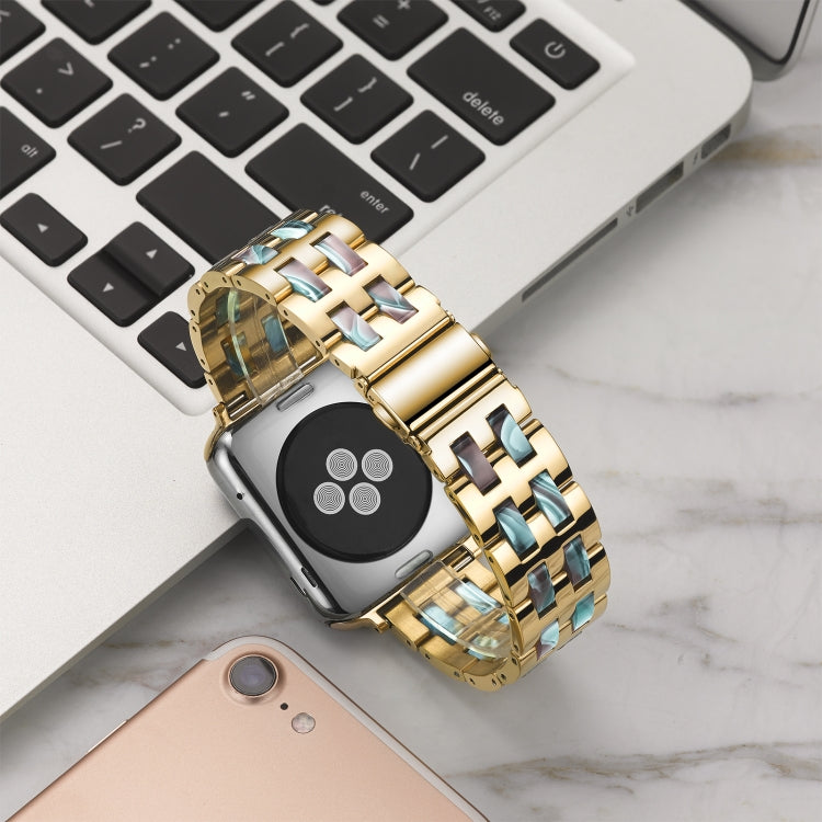 For Apple Watch Series 8&7 41mm / SE 2&6&SE&5&4 40mm / 3&2&1 38mm Stainless Steel + Resin Watch Band(Emerald Red) by bashfashion
