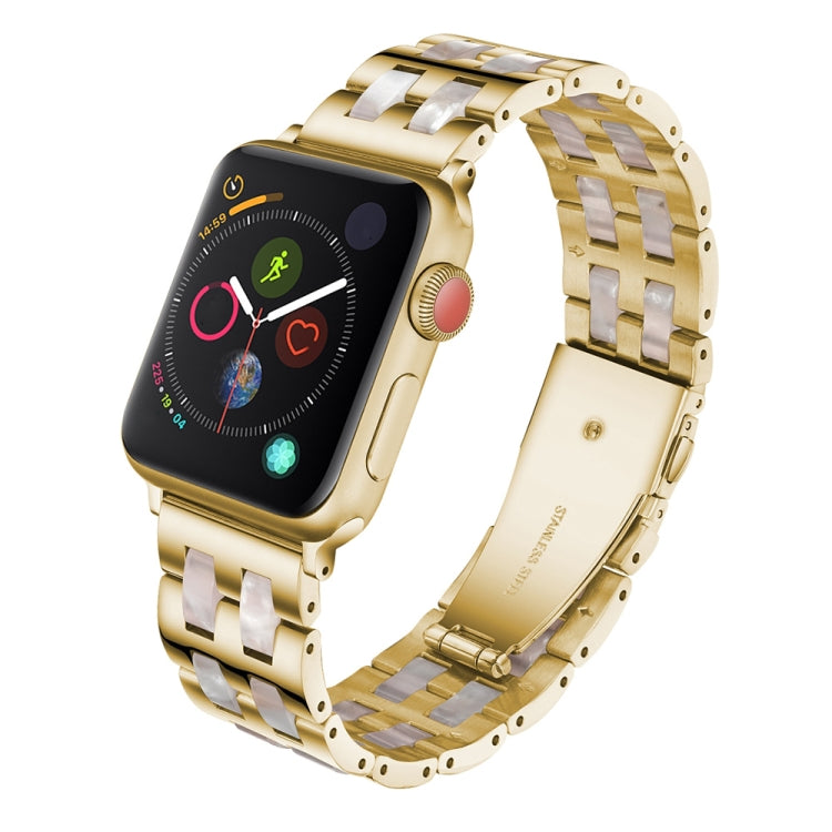 For Apple Watch Series 8&7 41mm / SE 2&6&SE&5&4 40mm / 3&2&1 38mm Stainless Steel + Resin Watch Band(Pink Flower) by bashfashion