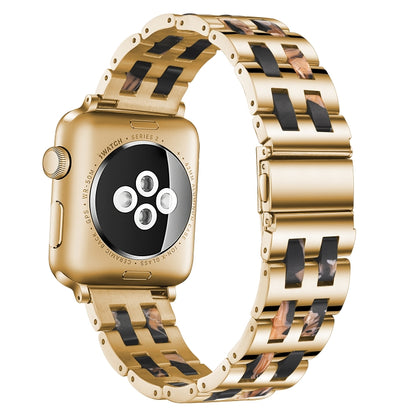 For Apple Watch Series 8&7 41mm / SE 2&6&SE&5&4 40mm / 3&2&1 38mm Stainless Steel + Resin Watch Band(Black Rose) by bashfashion