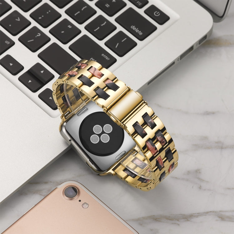 For Apple Watch Series 8&7 41mm / SE 2&6&SE&5&4 40mm / 3&2&1 38mm Stainless Steel + Resin Watch Band(Black Rose) by bashfashion