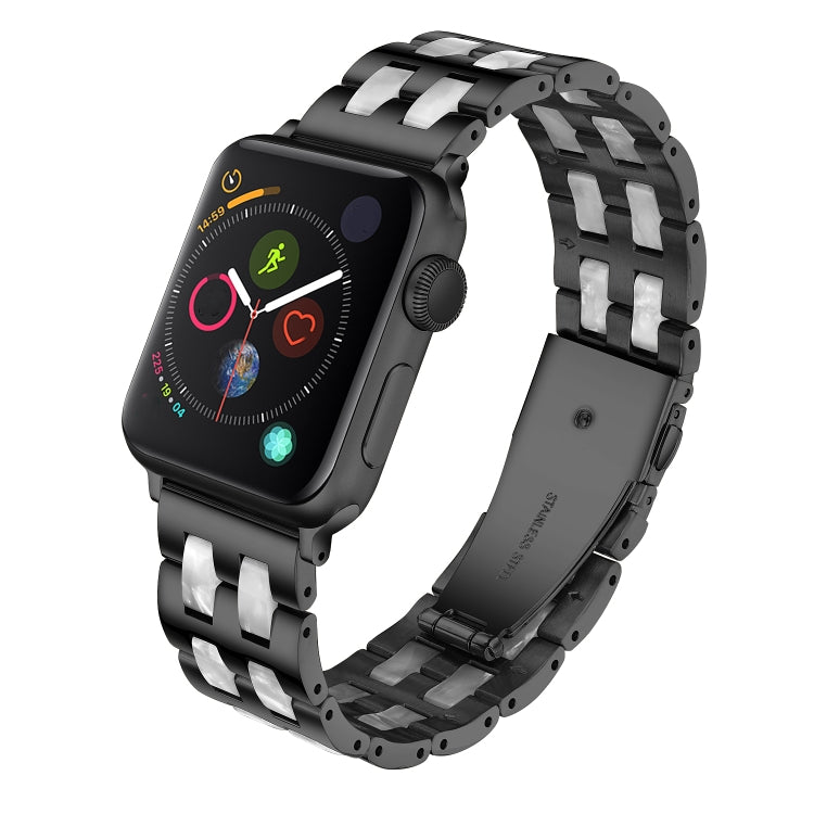 For Apple Watch Series 7 41mm / 6 & SE & 5 & 4 40mm / 3 & 2 & 1 38mm Stainless Steel + Resin Watch Band(Black) by bashfashion