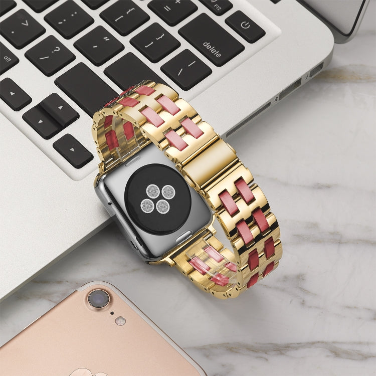 For Apple Watch Series 8&7 41mm / SE 2&6&SE&5&4 40mm / 3&2&1 38mm Stainless Steel + Resin Watch Band(Wine Red) by bashfashion