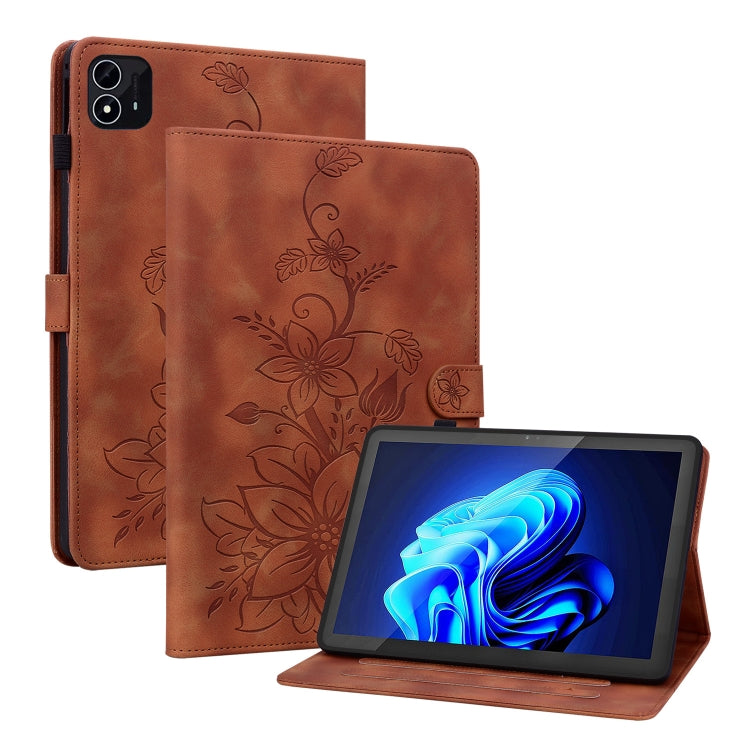 For itel Pad One 10.1 Lily Embossed Leather Tablet Case(Brown) by bashfashion