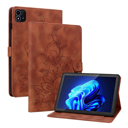 For itel Pad One 10.1 Lily Embossed Leather Tablet Case(Brown) by bashfashion
