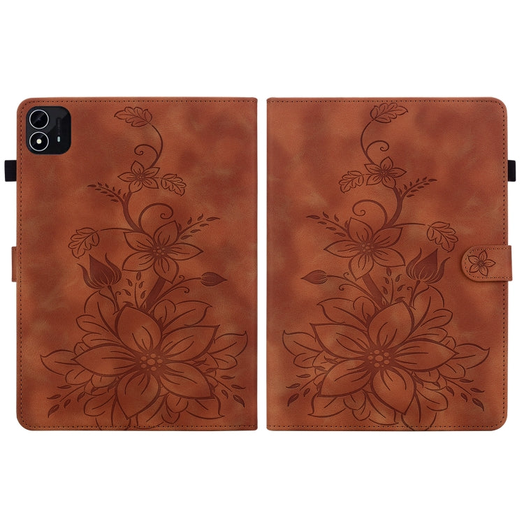 For itel Pad One 10.1 Lily Embossed Leather Tablet Case(Brown) by bashfashion
