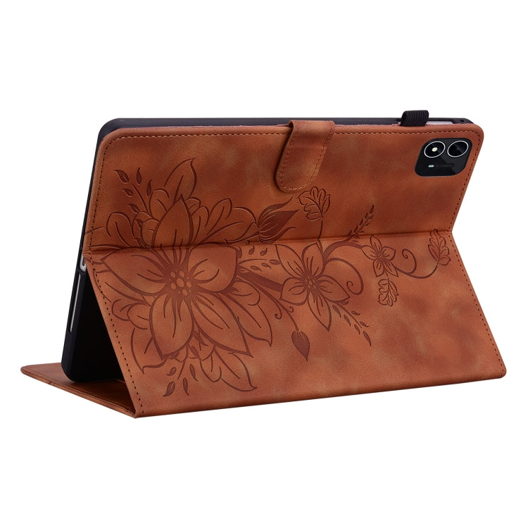 For itel Pad One 10.1 Lily Embossed Leather Tablet Case(Brown) by bashfashion
