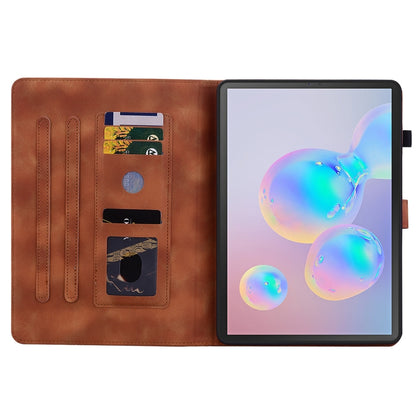 For Samsung Galaxy Tab S6 SM-T860 / SM-T865 Lily Embossed Leather Tablet Case with Pen(Brown) by bashfashion