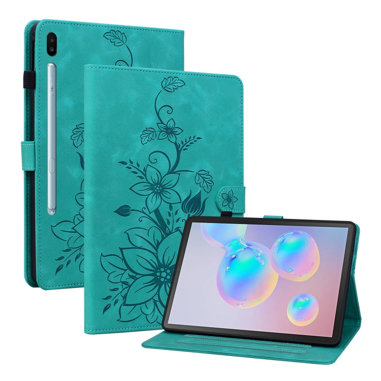 For Samsung Galaxy Tab S6 SM-T860 / SM-T865 Lily Embossed Leather Tablet Case with Pen(Green) by bashfashion