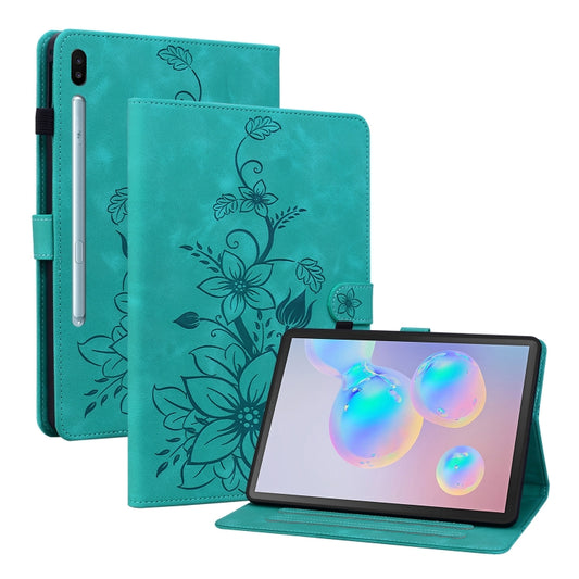 For Samsung Galaxy Tab S6 SM-T860 / SM-T865 Lily Embossed Leather Tablet Case with Pen(Green) by bashfashion