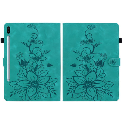 For Samsung Galaxy Tab S6 SM-T860 / SM-T865 Lily Embossed Leather Tablet Case with Pen(Green) by bashfashion
