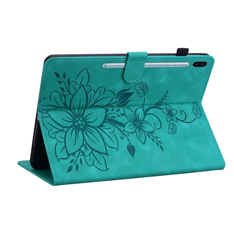 For Samsung Galaxy Tab S6 SM-T860 / SM-T865 Lily Embossed Leather Tablet Case with Pen(Green) by bashfashion