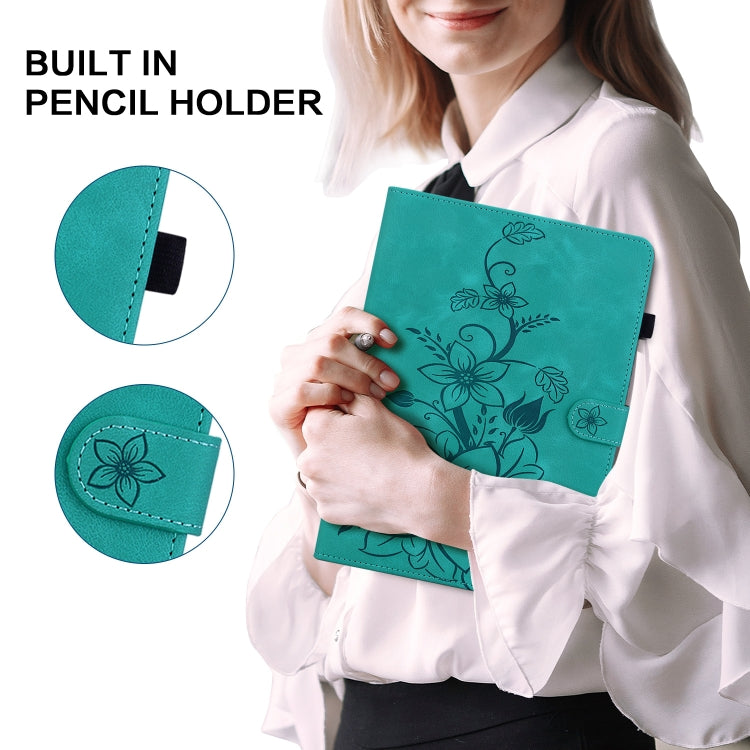 For Samsung Galaxy Tab S6 SM-T860 / SM-T865 Lily Embossed Leather Tablet Case with Pen(Green) by bashfashion
