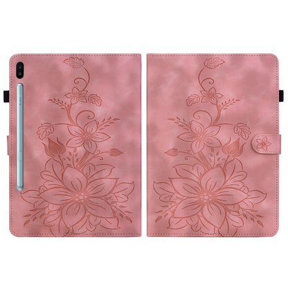For Samsung Galaxy Tab S6 SM-T860 / SM-T865 Lily Embossed Leather Tablet Case with Pen(Pink) by bashfashion