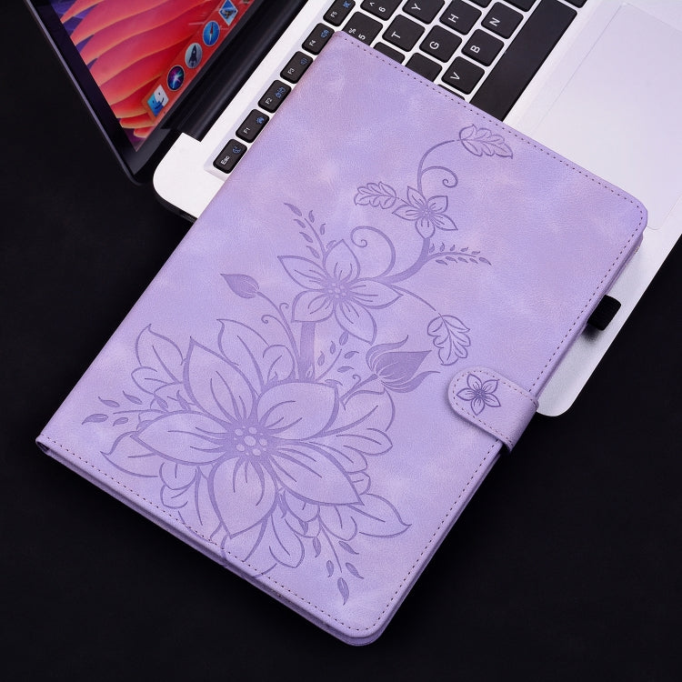 For Samsung Galaxy Tab S6 SM-T860 / SM-T865 Lily Embossed Leather Tablet Case with Pen(Purple) by bashfashion