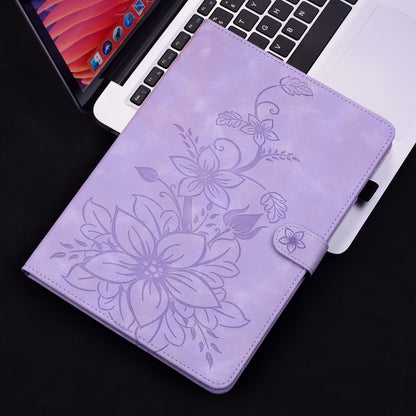 For Samsung Galaxy Tab S6 SM-T860 / SM-T865 Lily Embossed Leather Tablet Case with Pen(Purple) by bashfashion