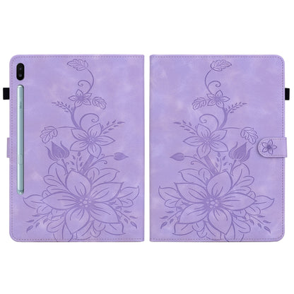 For Samsung Galaxy Tab S6 SM-T860 / SM-T865 Lily Embossed Leather Tablet Case with Pen(Purple) by bashfashion