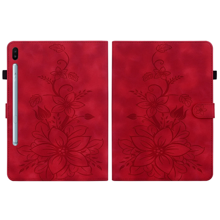 For Samsung Galaxy Tab S6 SM-T860 / SM-T865 Lily Embossed Leather Tablet Case with Pen(Red) by bashfashion