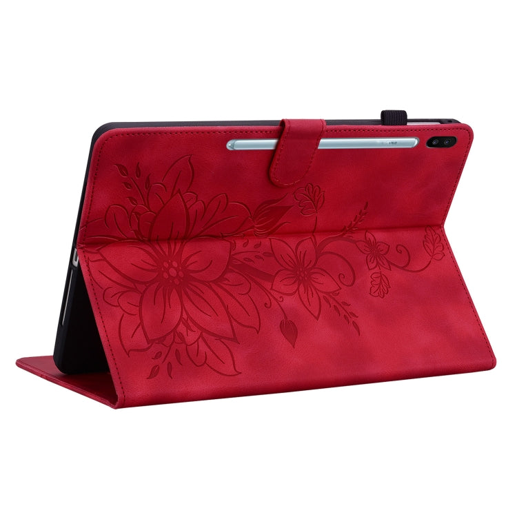 For Samsung Galaxy Tab S6 SM-T860 / SM-T865 Lily Embossed Leather Tablet Case with Pen(Red) by bashfashion