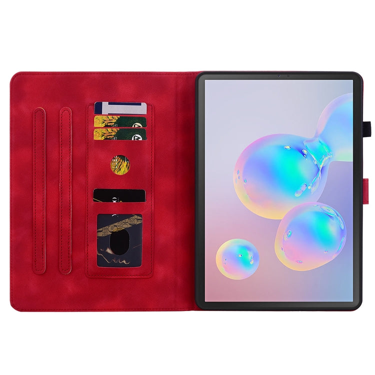 For Samsung Galaxy Tab S6 SM-T860 / SM-T865 Lily Embossed Leather Tablet Case with Pen(Red) by bashfashion