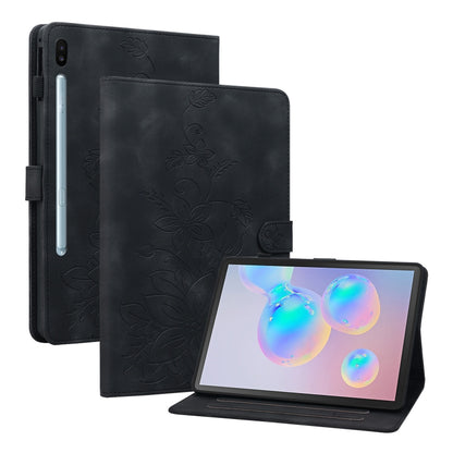 For Samsung Galaxy Tab S6 SM-T860 / SM-T865 Lily Embossed Leather Tablet Case with Pen(Black) by bashfashion