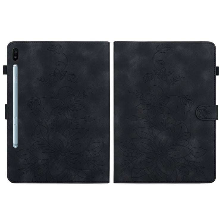 For Samsung Galaxy Tab S6 SM-T860 / SM-T865 Lily Embossed Leather Tablet Case with Pen(Black) by bashfashion