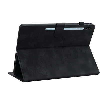 For Samsung Galaxy Tab S6 SM-T860 / SM-T865 Lily Embossed Leather Tablet Case with Pen(Black) by bashfashion