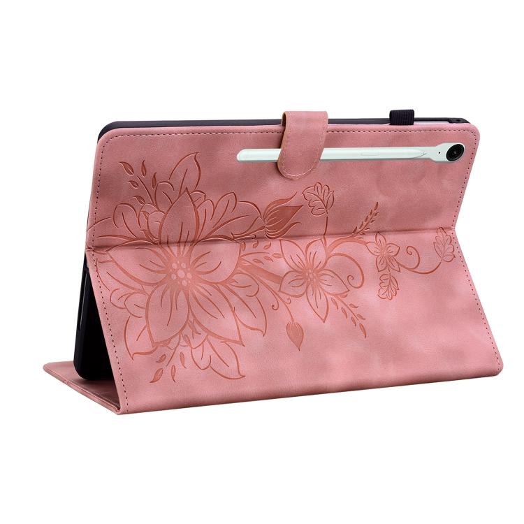 For Samsung Galaxy Tab S10 FE+ Lily Embossed Leather Tablet Case with Pen(Pink) by bashfashion