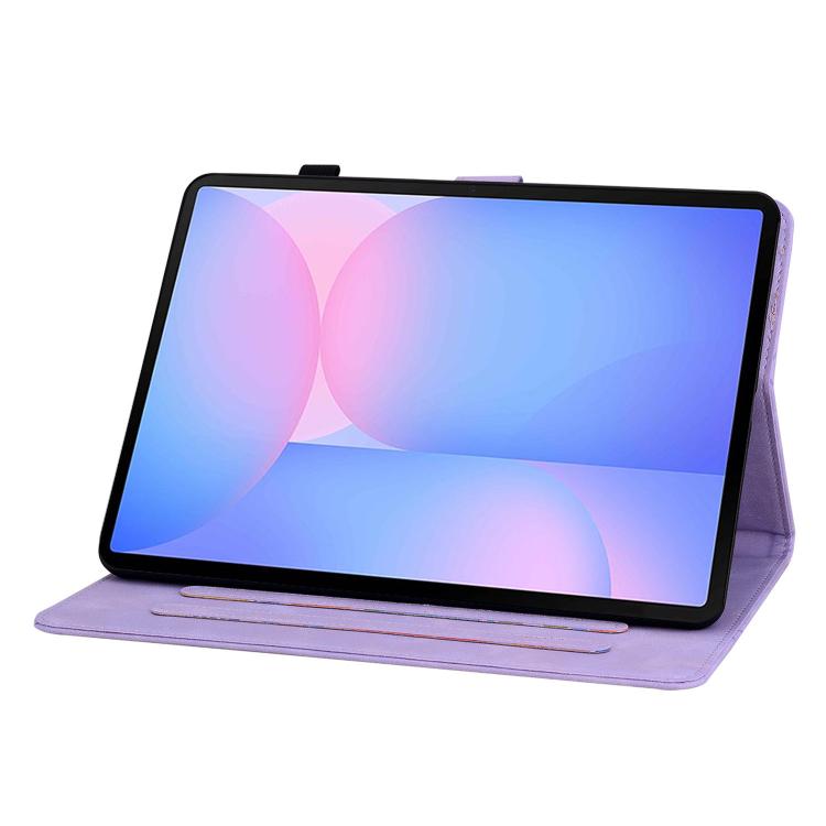 For Samsung Galaxy Tab S10 FE+ Lily Embossed Leather Tablet Case with Pen(Purple) by bashfashion