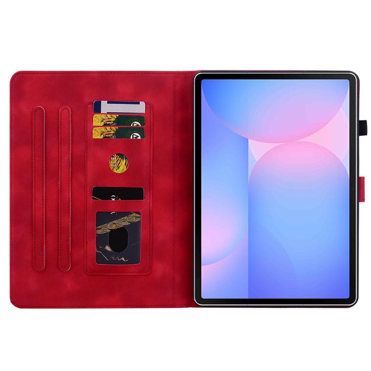 For Samsung Galaxy Tab S10 FE+ Lily Embossed Leather Tablet Case with Pen(Red) by bashfashion