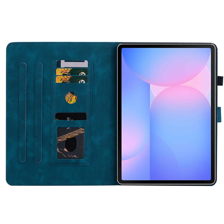 For Samsung Galaxy Tab S10 FE+ Lily Embossed Leather Tablet Case with Pen(Dark Blue) by bashfashion