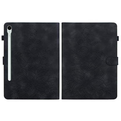 For Samsung Galaxy Tab S10 FE+ Lily Embossed Leather Tablet Case with Pen(Black) by bashfashion