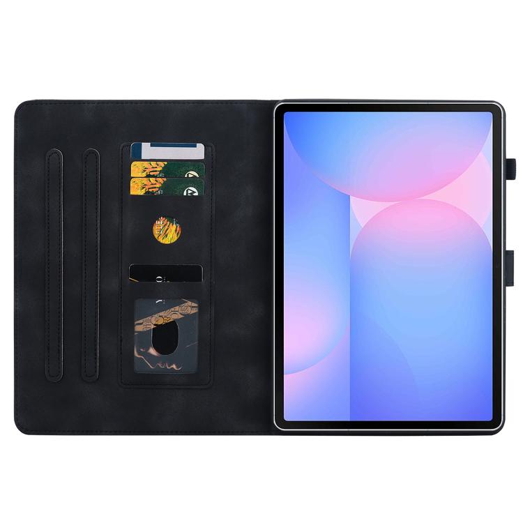 For Samsung Galaxy Tab S10 FE+ Lily Embossed Leather Tablet Case with Pen(Black) by bashfashion